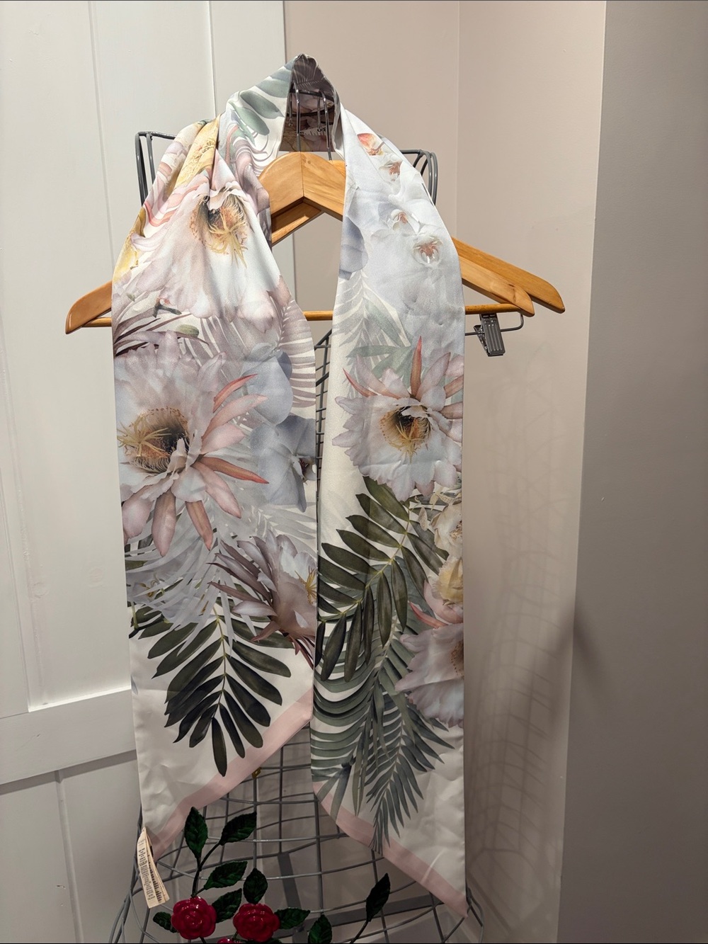 Ted Baker Floral White Pink and Green Silk Scarf